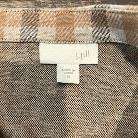 J Jill Plaid Short Sleeve Dress Gray Camel Size M - Picture 7 of 8